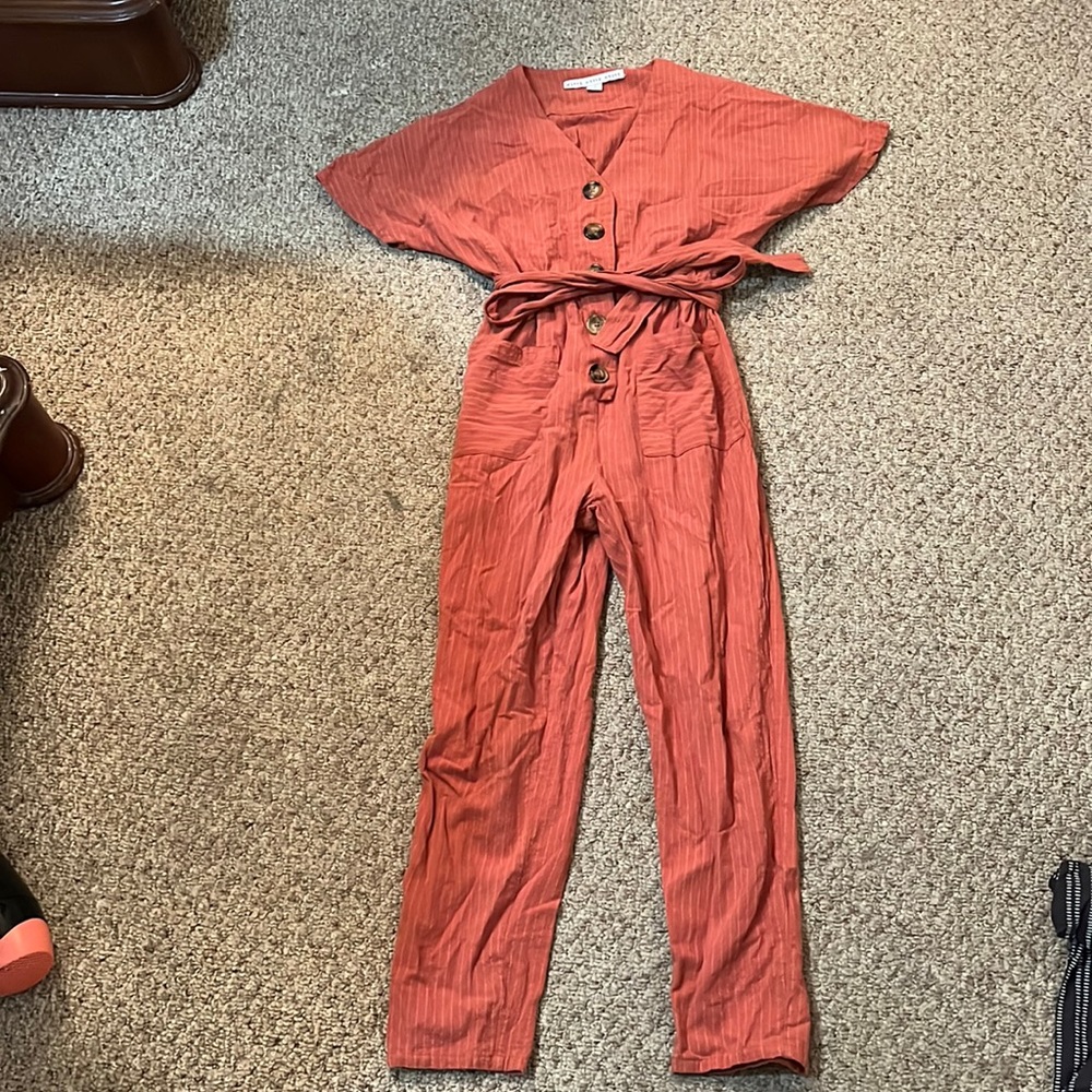 Womens Pinstripe Short Sleeve Jumpsuit Small